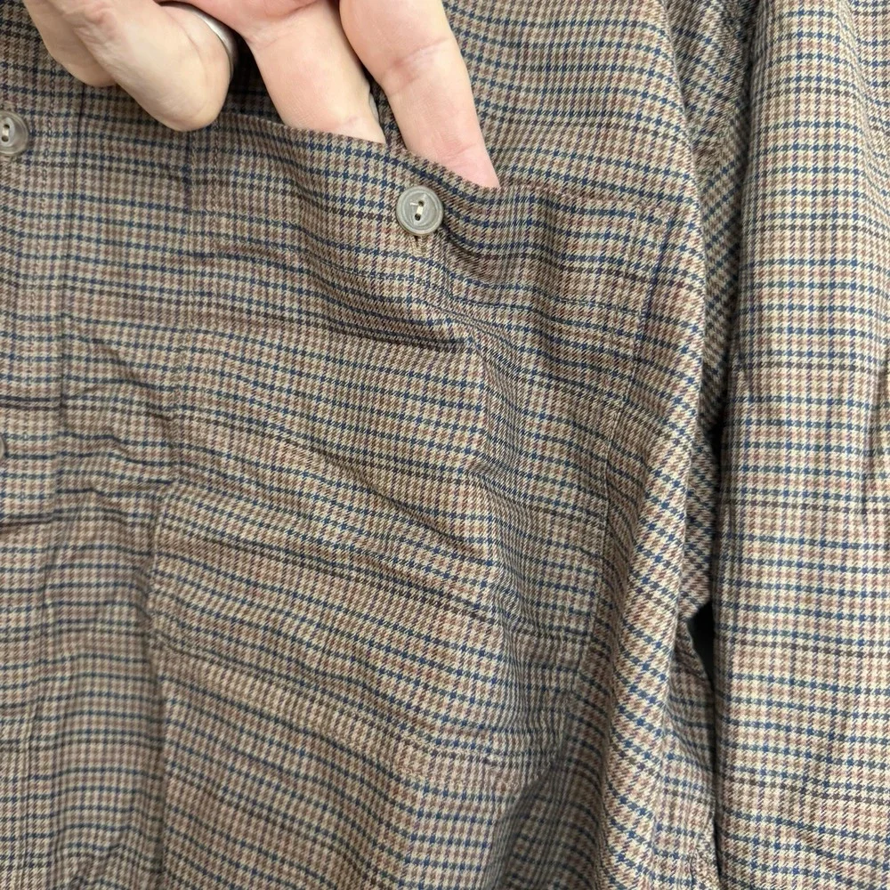 Vintage Chaps Ralph Lauren Brown Blue Stripe Long Sleeve Button Down USA Men's M